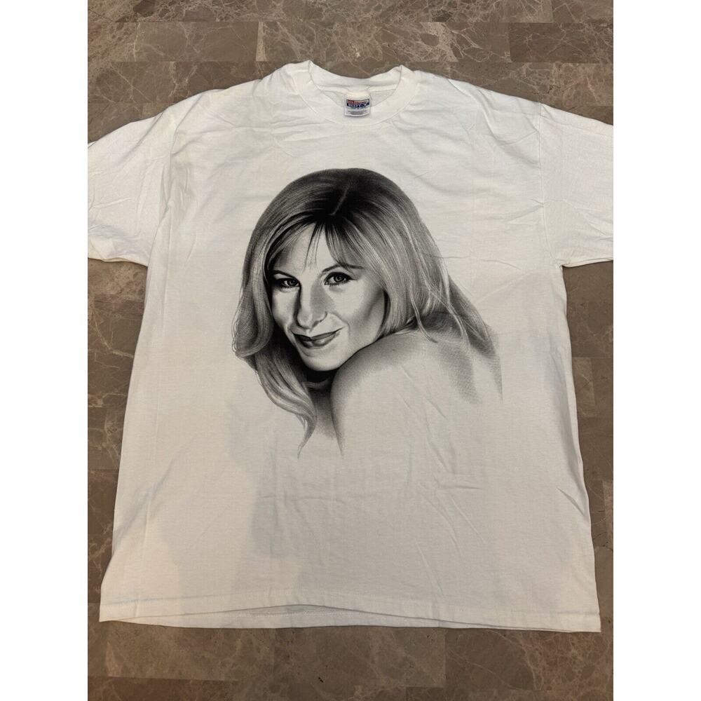 Vintage T Shirt 90s Single Stitch Barbara Streisand Sketch Portrait XL Country